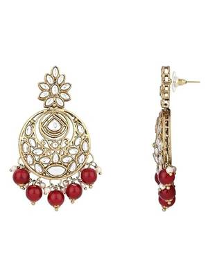Traditional design handcrafted kundan & pearl earrings for women  3