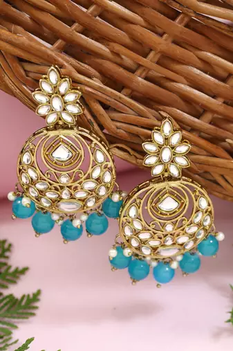 Traditional design handcrafted kundan & pearl earrings for women (e7277g)