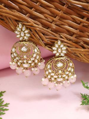 Traditional design handcrafted kundan & pearl earrings for women  1