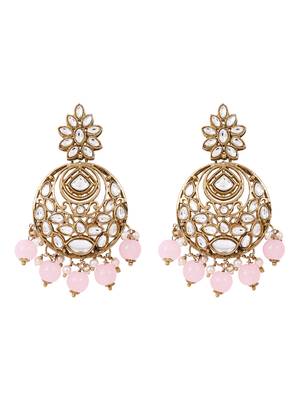 Traditional design handcrafted kundan & pearl earrings for women  2