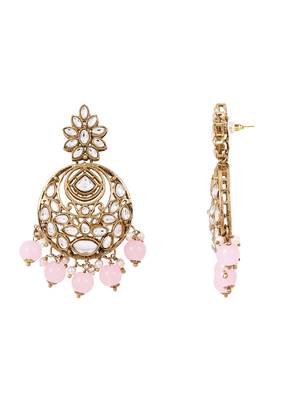 Traditional design handcrafted kundan & pearl earrings for women  3