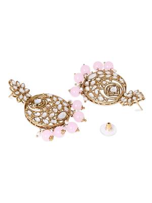 Traditional design handcrafted kundan & pearl earrings for women  4