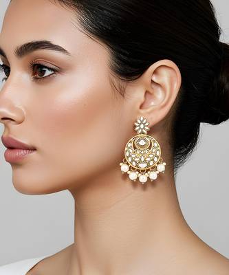 Traditional design handcrafted kundan & pearl earrings for women  1