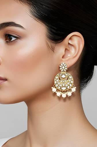 Traditional design handcrafted kundan & pearl earrings for women (e7277w)