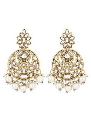 Traditional design handcrafted kundan & pearl earrings for women  2
