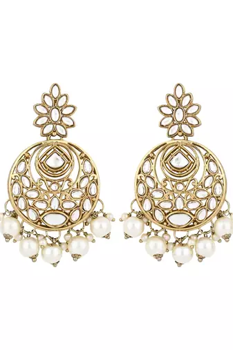 Traditional design handcrafted kundan & pearl earrings for women 