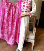 Off White South Cotton Embroidery Kurta Set with Pink Dupatta