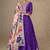 Purple chinon silk anarkali pant suit with zari sequin embroidery & printed dupatta, free size stitching up to 42"