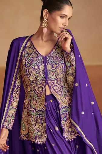Pink zari sequins, stone & beads work chinnon silk slit top palazzo suit     free size stitching (up to 42")