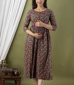 Dark blue  floral printed pure cotton flared maternity maxi dress