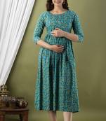 Sky blue  floral printed pure cotton flared maternity maxi dress