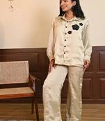 Beige georgette satin coord set