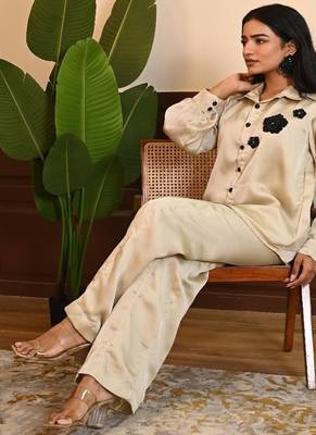 Beige georgette satin coord set 4