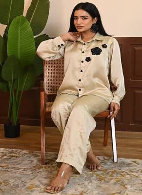 Beige georgette satin coord set 5