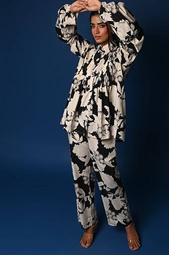 Black & white printed shirt coord