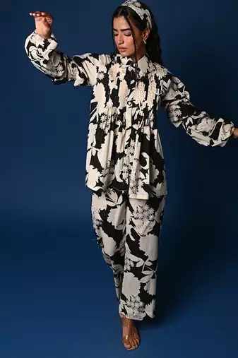 Black & white printed shirt coord