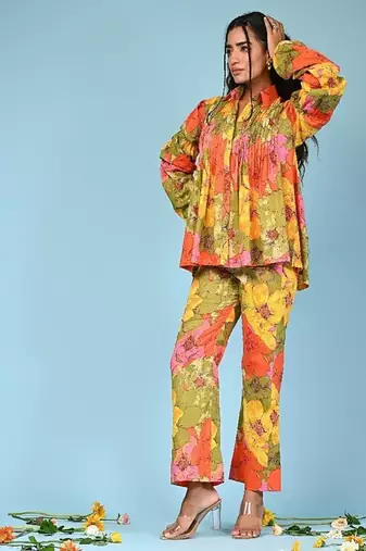 Multicolour printed shirt  coord