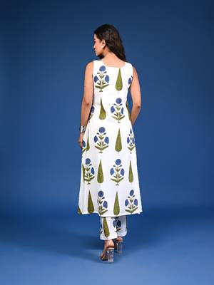 White blue cotton handblock a-linecoord 2