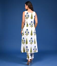 White blue cotton handblock a-linecoord