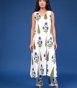 White blue cotton handblock a-linecoord