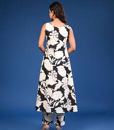 White & black printed cotton a-line coord