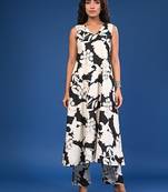 White & black printed cotton a-line coord