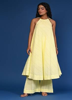 Yellow dobby cotton coord set 3