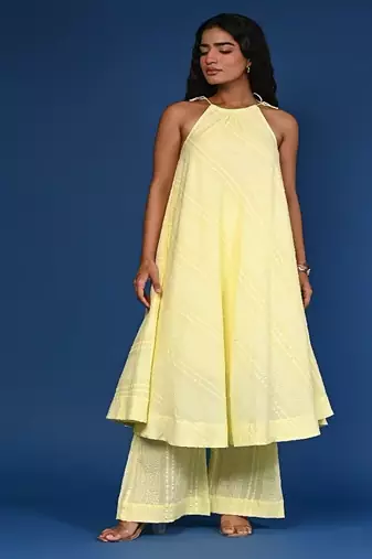 Yellow dobby cotton coord set