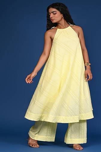 Yellow dobby cotton coord set