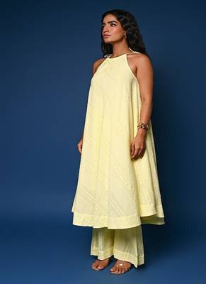 Yellow dobby cotton coord set 5