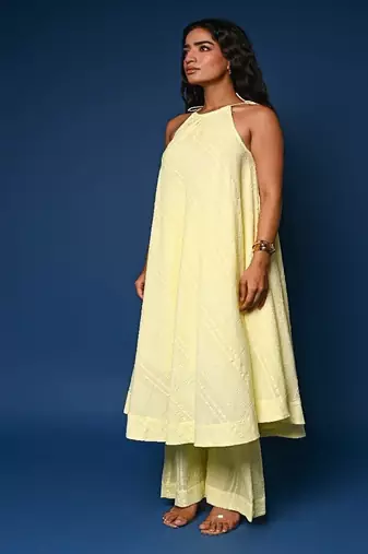 Yellow dobby cotton coord set