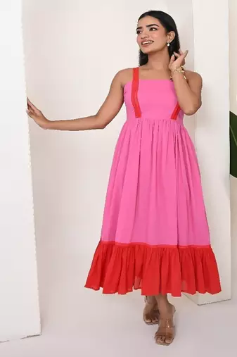 Red & pink cotton dress