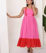Red & pink cotton dress