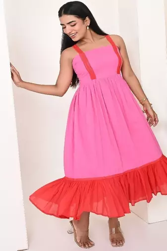 Red & pink cotton dress