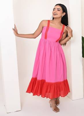 Red & pink cotton dress 5