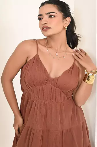 Brown cotton crepe dress