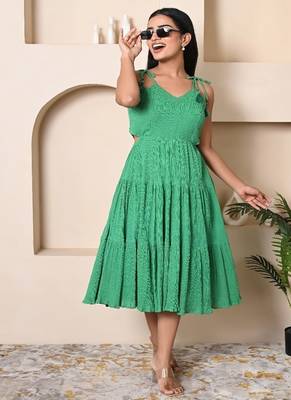 Green cotton crepe dress 1