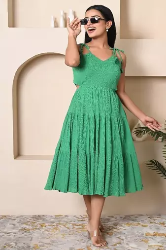 Green cotton crepe dress