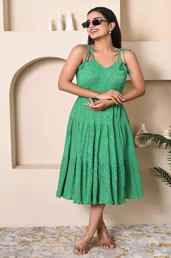 Green cotton crepe dress