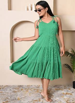 Green cotton crepe dress 5