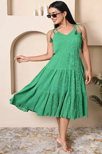 Green cotton crepe dress
