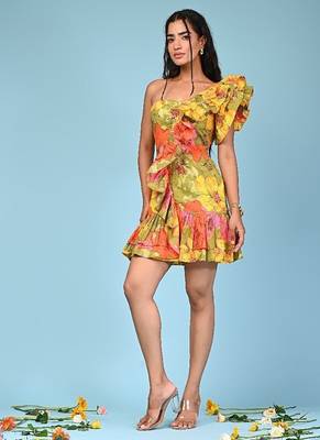 Multicolour printed cotton ruffle dress 2