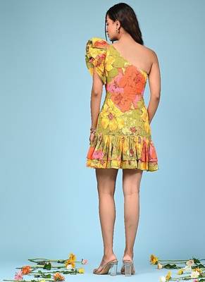 Multicolour printed cotton ruffle dress 4