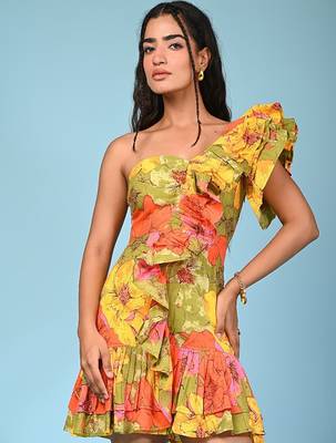 Multicolour printed cotton ruffle dress 5