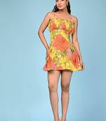 Multicolour printed cotton corset dress