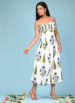 White block print cotton tube maxi-dress 5