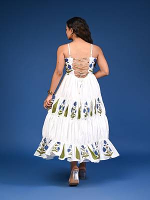 White block print tiered cotton maxi-dress 2