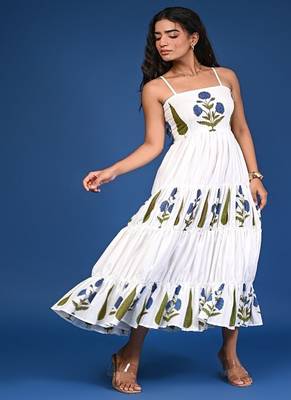 White block print tiered cotton maxi-dress 4