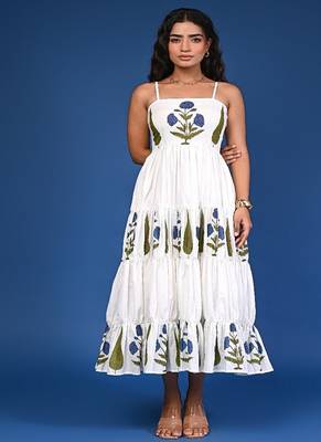 White block print tiered cotton maxi-dress 5