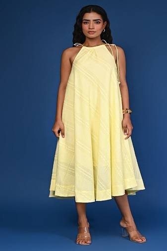 Yellow dobby cotton dress